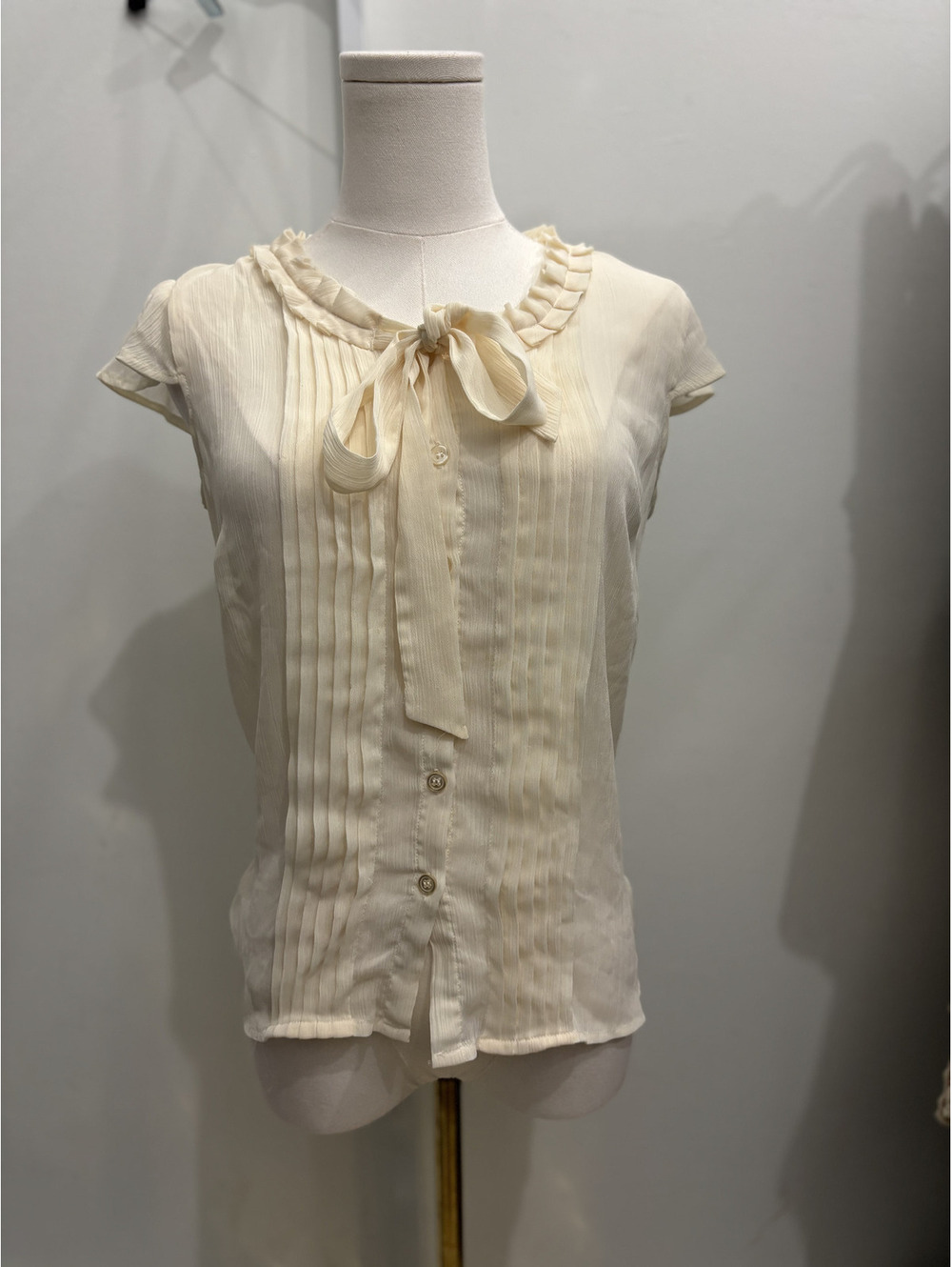 Van Heusen Cream Ruffle Collar Tie Neck Blouse